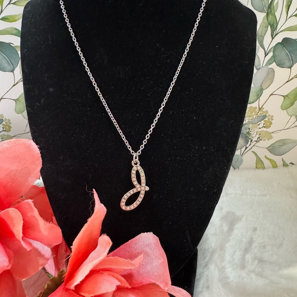 Initial“J”Rhinestone~Claire’s Silvertone Necklace - Picture 1 of 8